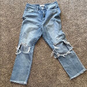 Flying Monkey Light Blue Distressed Straight Leg Jeans